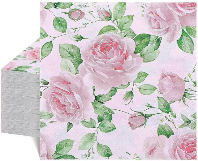 Main image of Pink Floral Paper Napkins, 50 Pack, 6.5 x 6.5 Inch | 2-Ply Paper, Watercolor Rose Design, For Tea Parties, Garden Parties, Spring Decor, And Decoupage