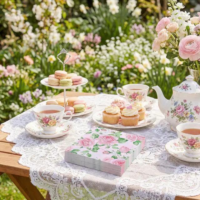 Alt view image 5 of 7 - Pink Floral Paper Napkins, 50 Pack, 6.5 x 6.5 Inch | 2-Ply Paper, Watercolor Rose Design, For Tea Parties, Garden Parties, Spring Decor, And Decoupage
