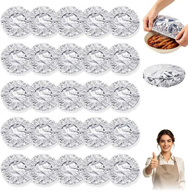 Main image of 50PCS Reusable Aluminum Foil Food Covers, Heat-Insulating, Freshness-Preserving, Freshness-Preserving Kitchen Lids for Meal Prep, Baking, Food Storage