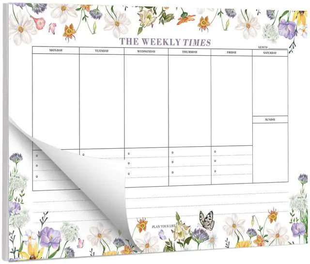 Main image of 60 Sheets Weekly Planner Notepad, Tear-Off Weekly Pad, 7 x 10in | Floral Theme, Thick Smooth Paper, Easy Tear-Off Pages, Glue Bound, Weekly Schedule And To-Do List, Home School Office Use
