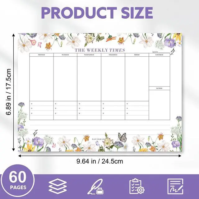 Alt view image 2 of 7 - 60 Sheets Weekly Planner Notepad, Tear-Off Weekly Pad, 7 x 10in | Floral Theme, Thick Smooth Paper, Easy Tear-Off Pages, Glue Bound, Weekly Schedule And To-Do List, Home School Office Use