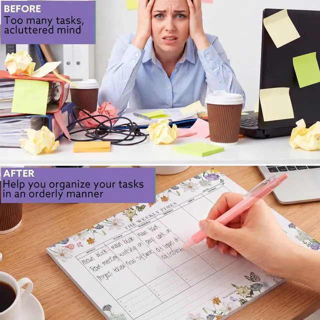 Alt view image 5 of 7 - 60 Sheets Weekly Planner Notepad, Tear-Off Weekly Pad, 7 x 10in | Floral Theme, Thick Smooth Paper, Easy Tear-Off Pages, Glue Bound, Weekly Schedule And To-Do List, Home School Office Use