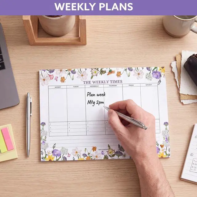 Alt view image 6 of 7 - 60 Sheets Weekly Planner Notepad, Tear-Off Weekly Pad, 7 x 10in | Floral Theme, Thick Smooth Paper, Easy Tear-Off Pages, Glue Bound, Weekly Schedule And To-Do List, Home School Office Use