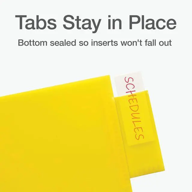 Alt view image 5 of 7 - 3 Ring Binder Dividers with Pockets & Tabs, 8 Tab, 1 Set | Color coded tabs run yellow goldenrod orange red pink purple blue and green and each pocket holds up to 30 sheets.