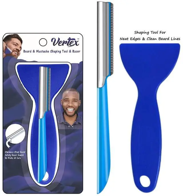 Main image of Mens Travel Shaver Razor With Case Mens Beard Shaping Tool Mustache Beards Trimmer Straight Edgers Shave Home Goatee Shaper | Straight Mustaches Edger Angles Disposable Razors Stainless Steel Blade