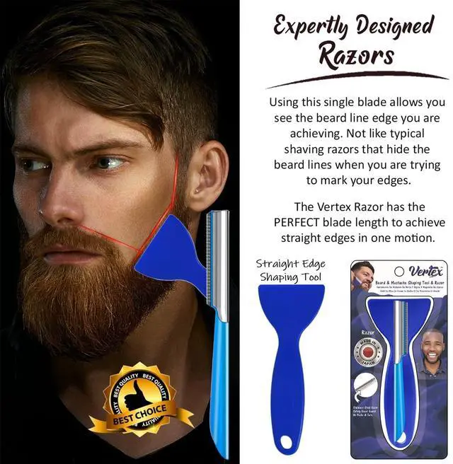 Alt view image 2 of 7 - Mens Travel Shaver Razor With Case Mens Beard Shaping Tool Mustache Beards Trimmer Straight Edgers Shave Home Goatee Shaper | Straight Mustaches Edger Angles Disposable Razors Stainless Steel Blade