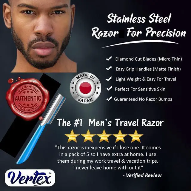 Alt view image 6 of 7 - Mens Travel Shaver Razor With Case Mens Beard Shaping Tool Mustache Beards Trimmer Straight Edgers Shave Home Goatee Shaper | Straight Mustaches Edger Angles Disposable Razors Stainless Steel Blade
