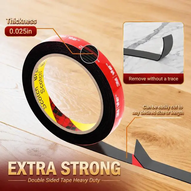 Alt view image 2 of 7 - Extra Strong Double Sided Tape Heavy Duty 10FT | Very Sticky Adhesive Mounting Tape, Works Great Indoors and Outside, Walls, Automotive, Home Office Deco
