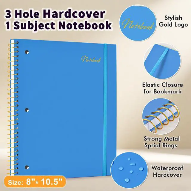 Alt view image 3 of 7 - Notebook College Ruled Paper 8" x 10-1/2", 1 Subject Spiral Notebook 80GSM Paper, 3-Hole Punched Perforated Pages Ideal for School, Office, Writing, 75 Sheets Lined Journaling Notebook, Blue