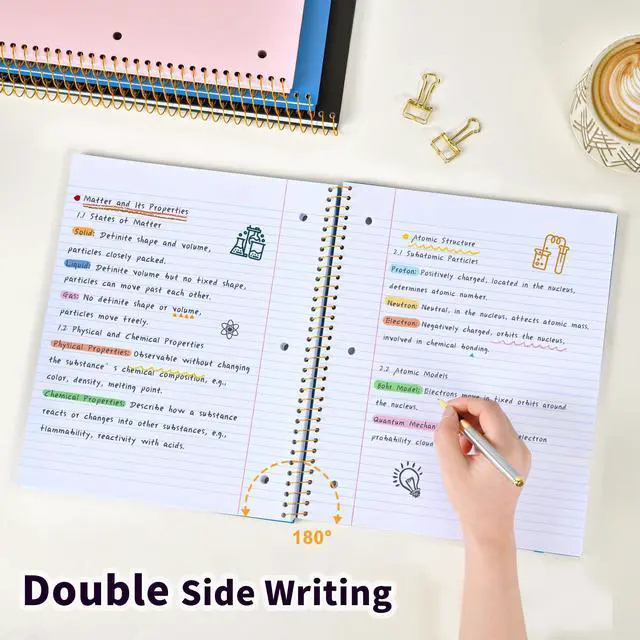 Alt view image 7 of 7 - Notebook College Ruled Paper 8" x 10-1/2", 1 Subject Spiral Notebook 80GSM Paper, 3-Hole Punched Perforated Pages Ideal for School, Office, Writing, 75 Sheets Lined Journaling Notebook, Blue