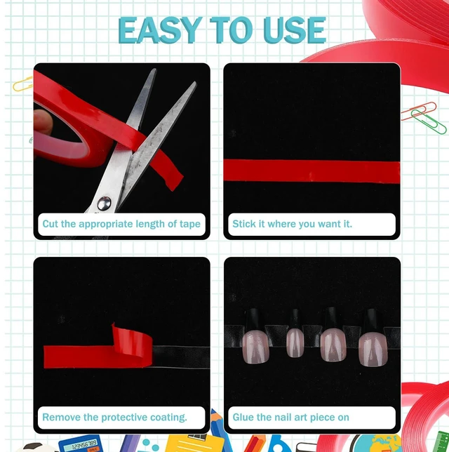Alt view image 4 of 7 - Aeaocvo 2 Rolls Nail Art Tape, 98FT Double Sided Tape Nails, Waterproof Removable Traceless Clear Mounting Tape, Press on Nail Supplies for Nail Tips Colors Designs Showcase