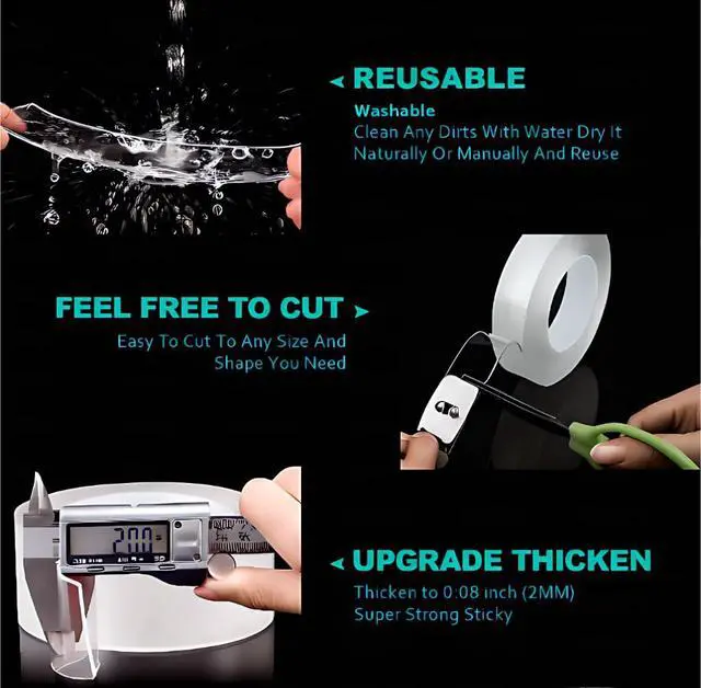 Alt view image 7 of 7 - Double Sided Tape Heavy Duty,Clear 1.18 inch × 196 inch Nano Tape, Removable mounting Tape for Hanging Picture,Poster