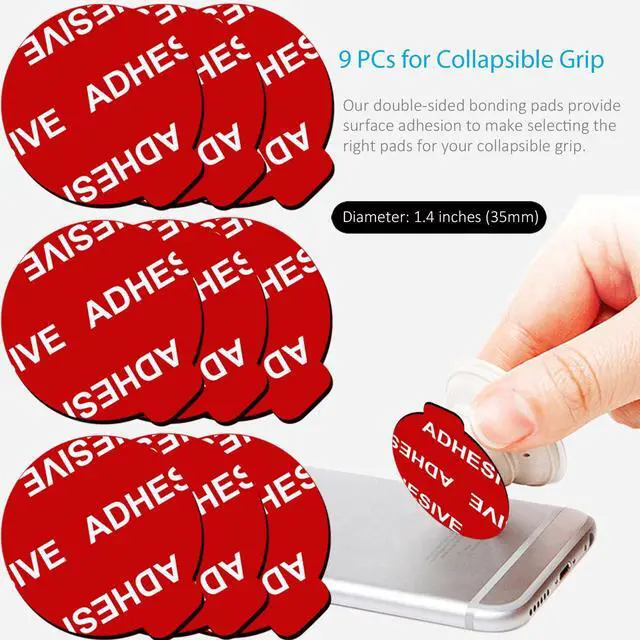 Alt view image 2 of 7 - 9 Pack Sticky Adhesive Compatible with Socket Base, Double-Sided Replacement Tape for Collapsible Grip & Stand Back - 9pcs 1.4 inches(35mm) Adhesive Tapes