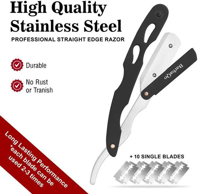Alt view image 4 of 7 - Straight Razor - Straight Razors for Men, Professional Barber Razor with 20 Sinlge Blades, 100% Stainless Steel Straight Razor for Close Shaving