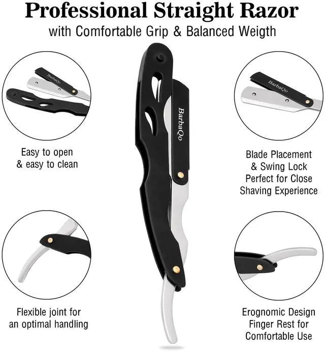Alt view image 5 of 7 - Straight Razor - Straight Razors for Men, Professional Barber Razor with 20 Sinlge Blades, 100% Stainless Steel Straight Razor for Close Shaving