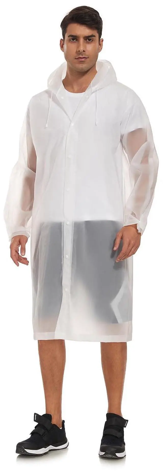 Main image of Extra Long Rain Ponchos for Adults - EVA Rain Coats Waterproof Unisex Rain Jacket with Drawstring Hood (1Pack, White, Universal)
