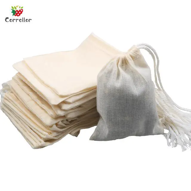 Alt view image 2 of 7 - 10Pcs Reusable Tea Filter Bag, Soup, Bone Broth Brew, Spice, Muslin Strainer, Natural Unbleached Cotton Cheesecloth Bags for Cold Brew Coffee (3x4inch)