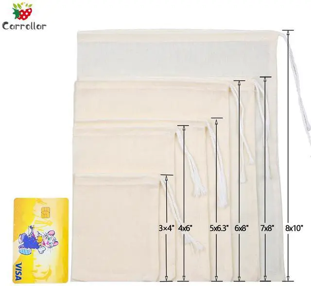 Alt view image 6 of 7 - 10Pcs Reusable Tea Filter Bag, Soup, Bone Broth Brew, Spice, Muslin Strainer, Natural Unbleached Cotton Cheesecloth Bags for Cold Brew Coffee (3x4inch)