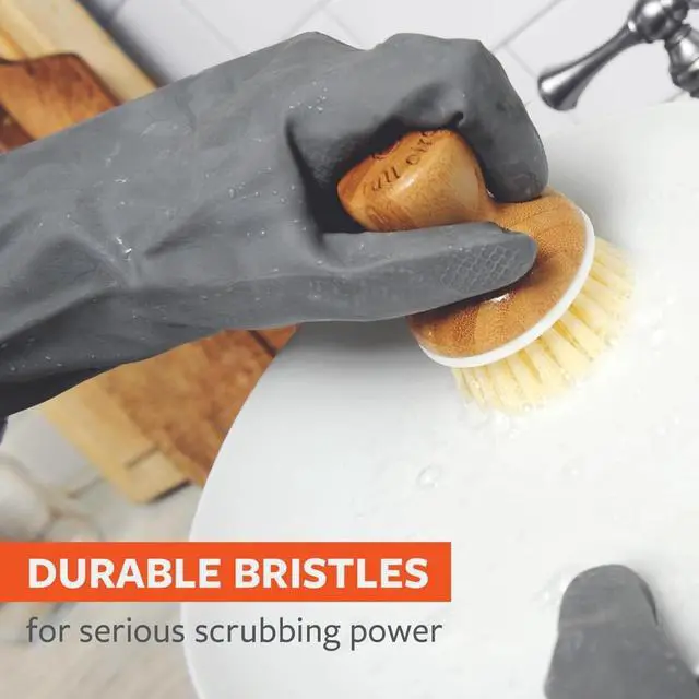 Alt view image 5 of 7 - Bamboo Dish Scrub Brush for Kitchen, Natural Sisal Bristles, Cleaning Scrubber for Cast Iron Pan and Pot