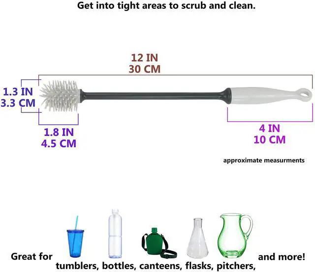 Alt view image 2 of 7 - 2-Pack Silicone Bottle Brush 12" Gray Flexible Non-Scratch Cleaner