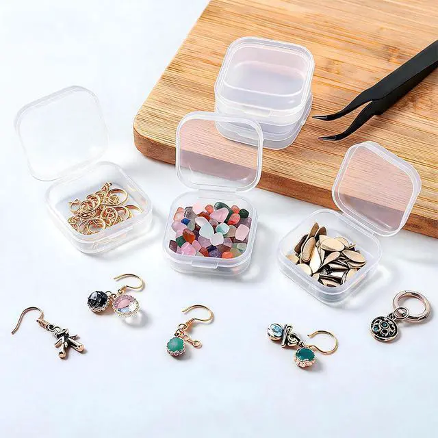 Alt view image 6 of 7 - 8 Pcs Mini Clear Plastic Storage Containers with Lids - 1.37 x 1.37 x 0.7 Inch Small Organizer Boxes for Beads, Jewelry, Crafts, Travel & Small Parts Storage