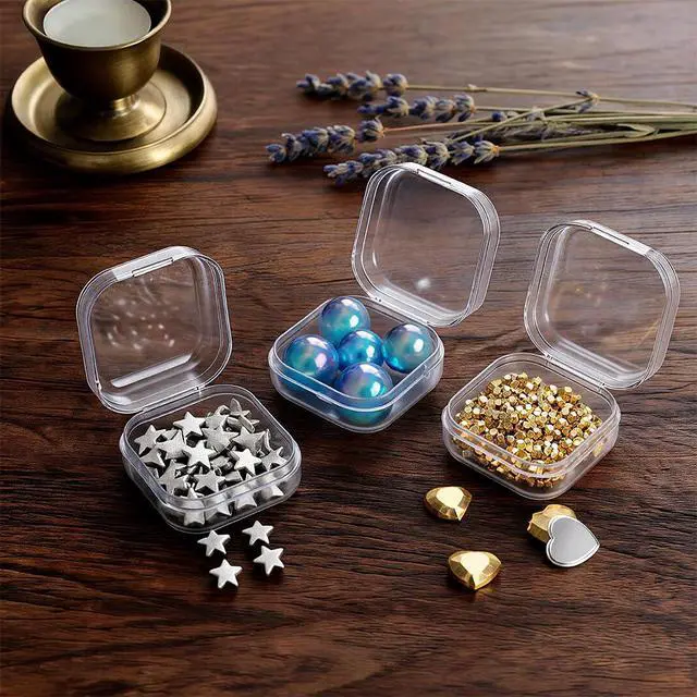 Alt view image 7 of 7 - 8 Pcs Mini Clear Plastic Storage Containers with Lids - 1.37 x 1.37 x 0.7 Inch Small Organizer Boxes for Beads, Jewelry, Crafts, Travel & Small Parts Storage