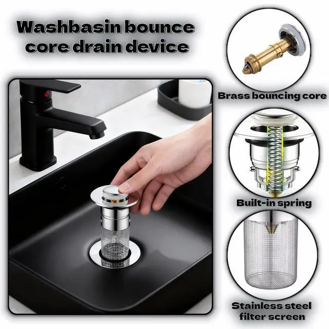 Alt view image 3 of 7 - Sink Stopper Hair Catcher - Pop-Up Drain Strainer with Removable 304 Stainless Steel Basket, Quick Install Anti-Clog Anti-Smell Universal Bathroom Sink Drain Filter for Bathroom Vanity
