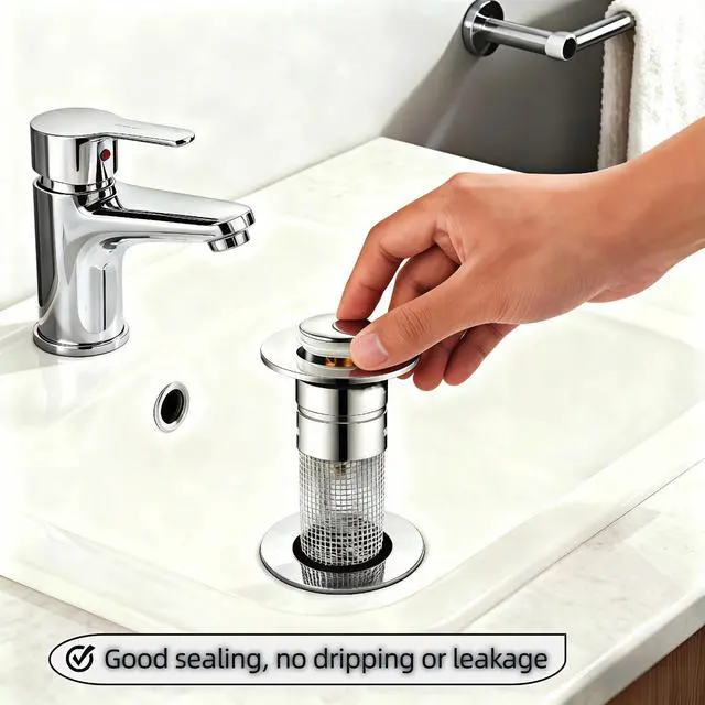Alt view image 4 of 7 - Sink Stopper Hair Catcher - Pop-Up Drain Strainer with Removable 304 Stainless Steel Basket, Quick Install Anti-Clog Anti-Smell Universal Bathroom Sink Drain Filter for Bathroom Vanity