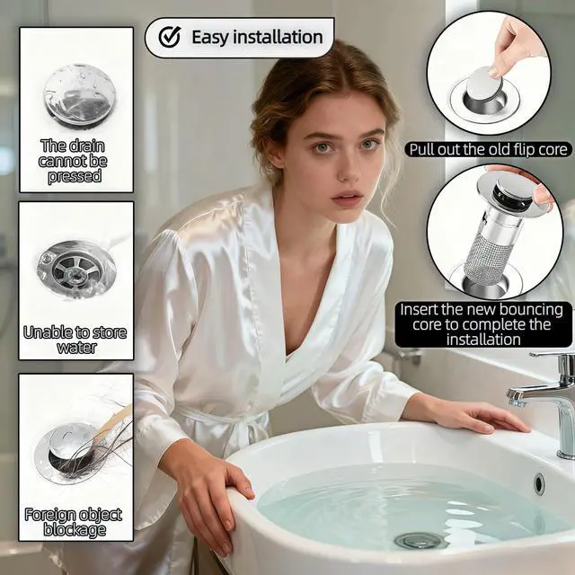 Alt view image 6 of 7 - Sink Stopper Hair Catcher - Pop-Up Drain Strainer with Removable 304 Stainless Steel Basket, Quick Install Anti-Clog Anti-Smell Universal Bathroom Sink Drain Filter for Bathroom Vanity