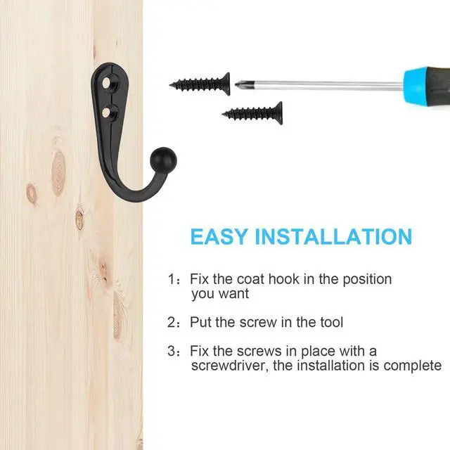 Alt view image 2 of 7 - 10 PCS Coat Hooks Wall Mounted, Premium Black Metal Wall Hooks for Hanging Coats, Wall Hook, Coat Hook, Towel Hooks for Hat Keys Closet Bag Backpack Hanger Farmhouse with 20Screws