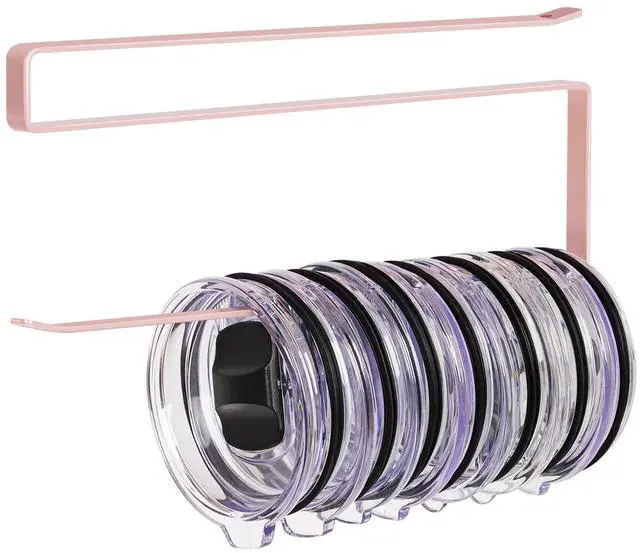 Main image of Tumbler Lid Organizer, Versatile Tumbler Lid Storage Holds 10 Lids, Pink | Space Saving Cup Lid Organizers Inside Cabinet Tumbler Lid Hook for Kitchen Organizer and Storage, Paper Towel Rack Hanger