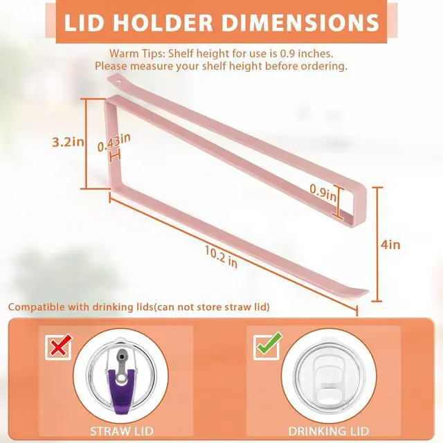 Alt view image 3 of 7 - Tumbler Lid Organizer, Versatile Tumbler Lid Storage Holds 10 Lids, Pink | Space Saving Cup Lid Organizers Inside Cabinet Tumbler Lid Hook for Kitchen Organizer and Storage, Paper Towel Rack Hanger