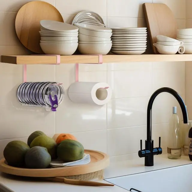 Alt view image 6 of 7 - Tumbler Lid Organizer, Versatile Tumbler Lid Storage Holds 10 Lids, Pink | Space Saving Cup Lid Organizers Inside Cabinet Tumbler Lid Hook for Kitchen Organizer and Storage, Paper Towel Rack Hanger