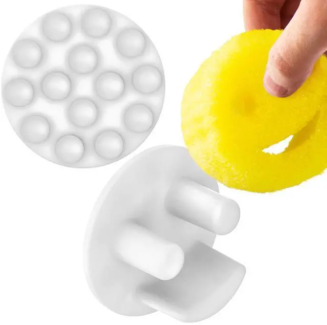 Main image of Smiley Sponge Holder for Kitchen Sink - 14 Suction Cups | Open-basket scrub sponge caddy grips the sink with 14 strong suction cups - fits round & rectangular sponges