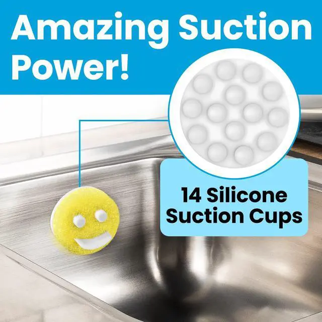 Alt view image 2 of 7 - Smiley Sponge Holder for Kitchen Sink - 14 Suction Cups | Open-basket scrub sponge caddy grips the sink with 14 strong suction cups - fits round & rectangular sponges