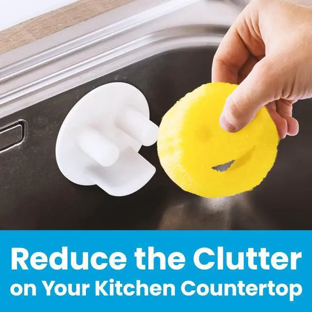 Alt view image 4 of 7 - Smiley Sponge Holder for Kitchen Sink - 14 Suction Cups | Open-basket scrub sponge caddy grips the sink with 14 strong suction cups - fits round & rectangular sponges