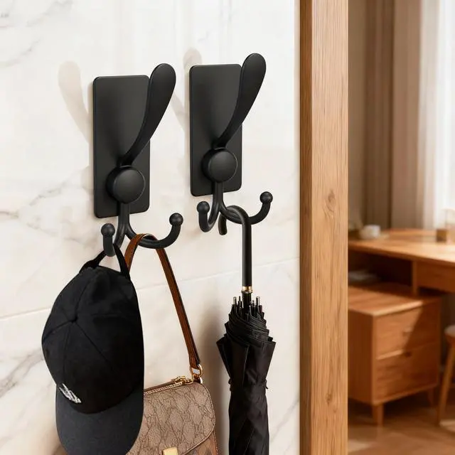 Alt view image 4 of 7 - Hievil 2 Pack Adhesive Hooks, 8lb Stainless Steel Sticky Towel Hooks