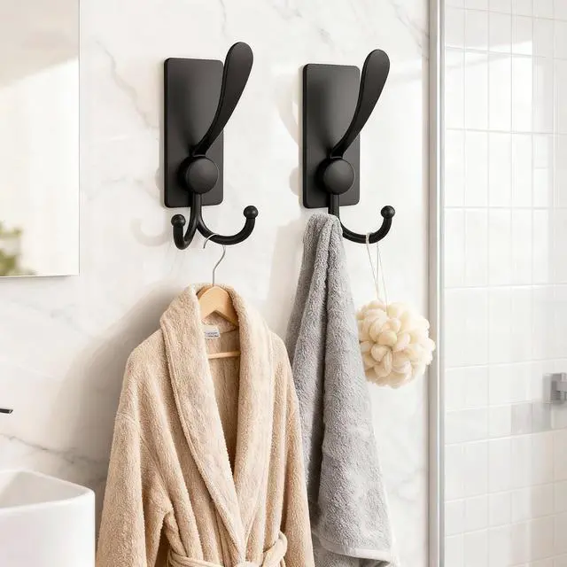 Alt view image 5 of 7 - Hievil 2 Pack Adhesive Hooks, 8lb Stainless Steel Sticky Towel Hooks