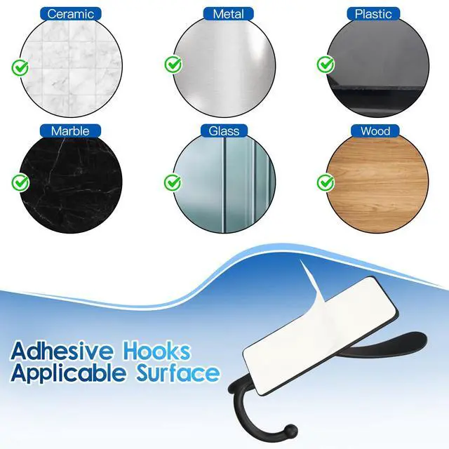 Alt view image 6 of 7 - Hievil 2 Pack Adhesive Hooks, 8lb Stainless Steel Sticky Towel Hooks