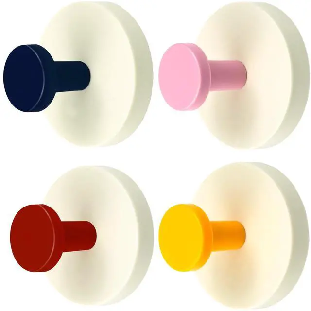Main image of Suction Cup Hooks Adhesive Wall No Damage Extra Sticky Storage Hooks - Holds Heavy Duty for Towel, Shower, Coat & Bathroom Door,Wardrobe Door Hanger, 4 Pack (Red/Pink/Navy Blue/Yellow)