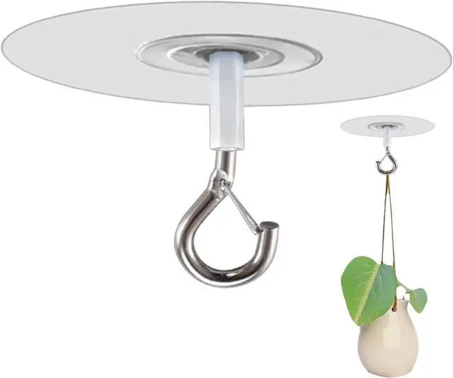 Main image of Adhesive Ceiling Hooks with Safety Clasp, Stick-On Wall Hooks for Plants, Wind Chimes, Home Storage and Bathroom Decor