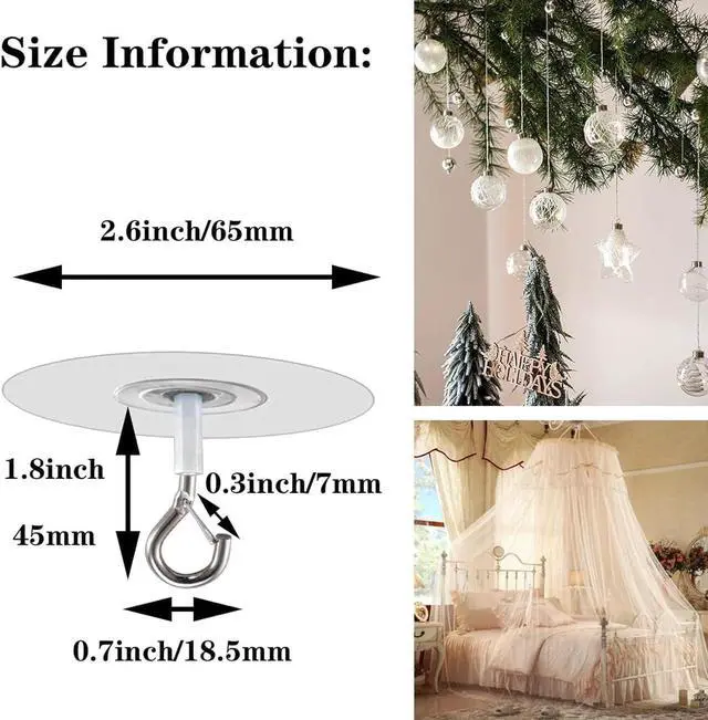 Alt view image 2 of 7 - Adhesive Ceiling Hooks with Safety Clasp, Stick-On Wall Hooks for Plants, Wind Chimes, Home Storage and Bathroom Decor