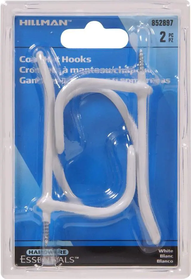 Alt view image 2 of 2 - Wire Coat and Hat Hook White Vinyl -2 Pack