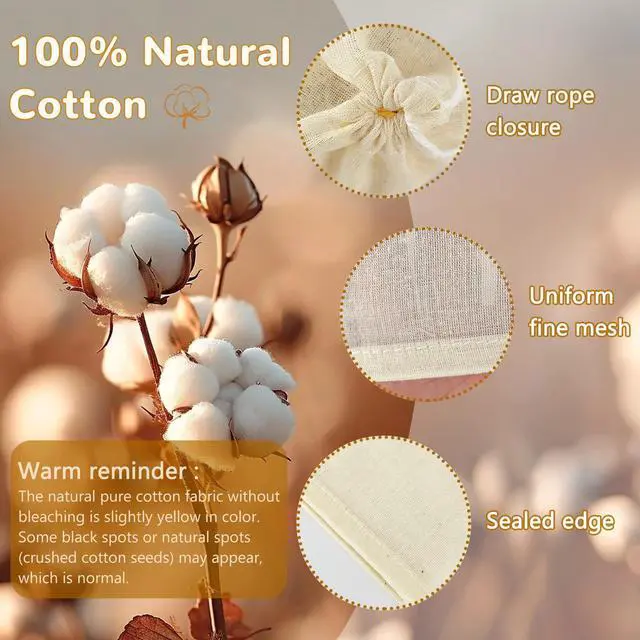 Alt view image 2 of 7 - 10Pcs Spice Bags for Cooking, Beige 4.25in×3.15in Cotton Soakable & Boilable, Strainer/Herbs & Act as Reusable Tea Bags, Fit for Cooking & Tea Brewing