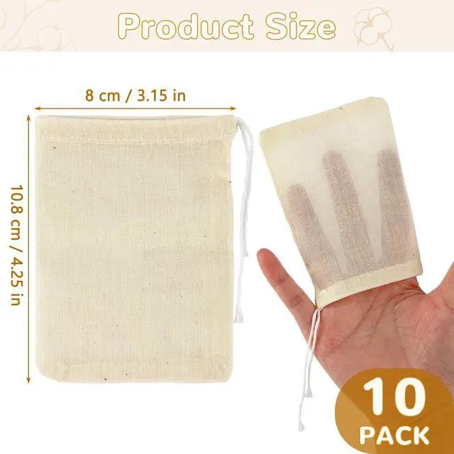 Alt view image 3 of 7 - 10Pcs Spice Bags for Cooking, Beige 4.25in×3.15in Cotton Soakable & Boilable, Strainer/Herbs & Act as Reusable Tea Bags, Fit for Cooking & Tea Brewing