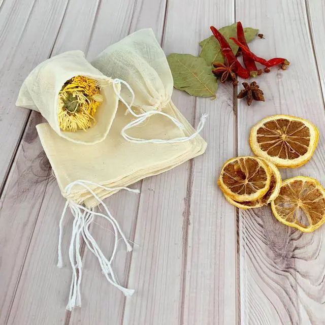 Alt view image 7 of 7 - 10Pcs Spice Bags for Cooking, Beige 4.25in×3.15in Cotton Soakable & Boilable, Strainer/Herbs & Act as Reusable Tea Bags, Fit for Cooking & Tea Brewing