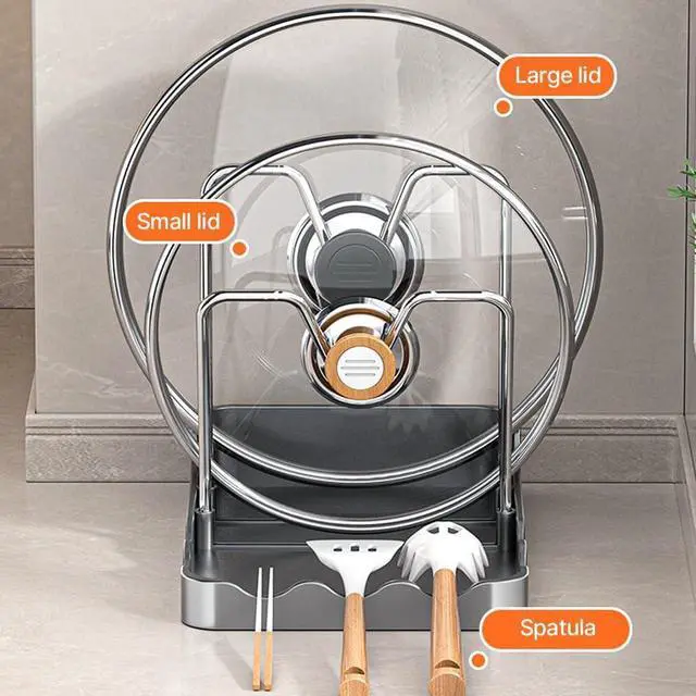 Alt view image 6 of 7 - Pot Lid Rack, Cutting Board & Utensil Holder Black | Space-saving rust-proof steel storage holds lids, boards, spoons and chopsticks