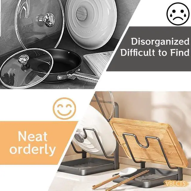 Alt view image 7 of 7 - Pot Lid Rack, Cutting Board & Utensil Holder Black | Space-saving rust-proof steel storage holds lids, boards, spoons and chopsticks