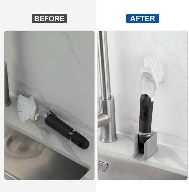 Alt view image 2 of 7 - Dish Brush Holder Compatible with OXO Soap Dispensing Brush (Old Version), Dish Wand Caddy Storage for Kitchen Sink Counter, Auto-Draining, Silicone