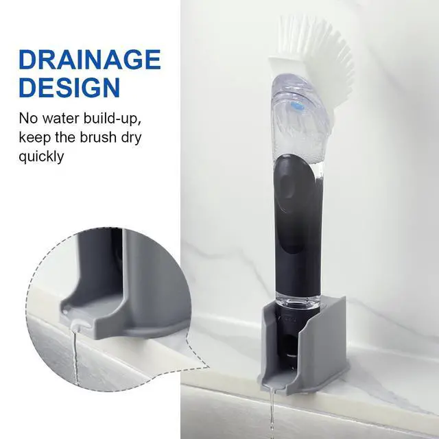 Alt view image 3 of 7 - Dish Brush Holder Compatible with OXO Soap Dispensing Brush (Old Version), Dish Wand Caddy Storage for Kitchen Sink Counter, Auto-Draining, Silicone